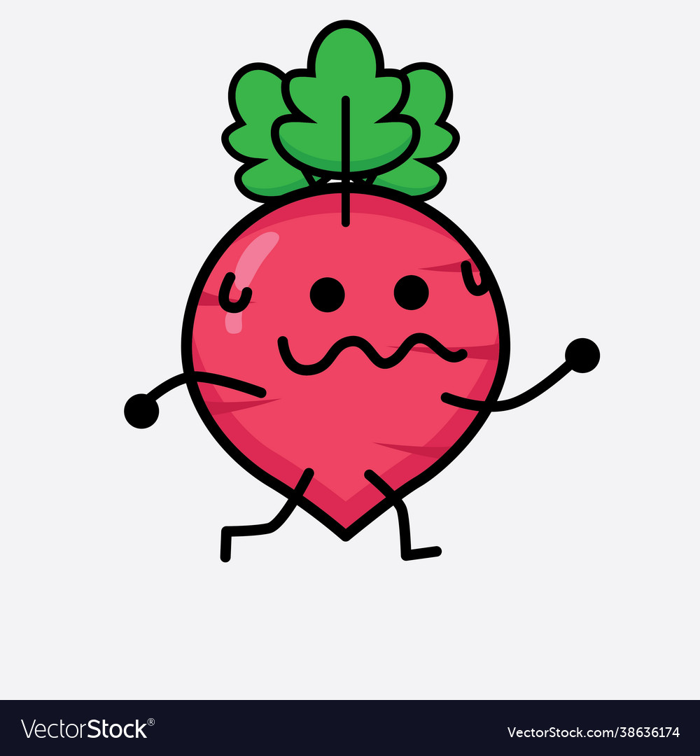 Red radish character with cute face and simple