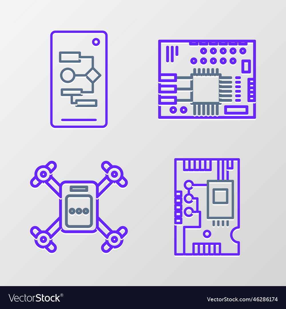 Set line electronic computer components vector image Set line electronic computer components