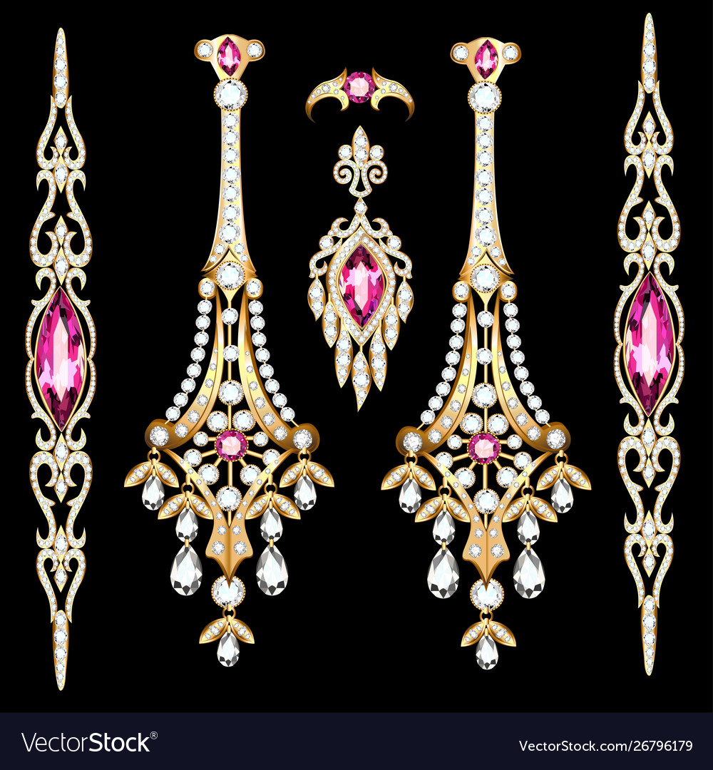 A set jewelry ring earrings bracelets gold
