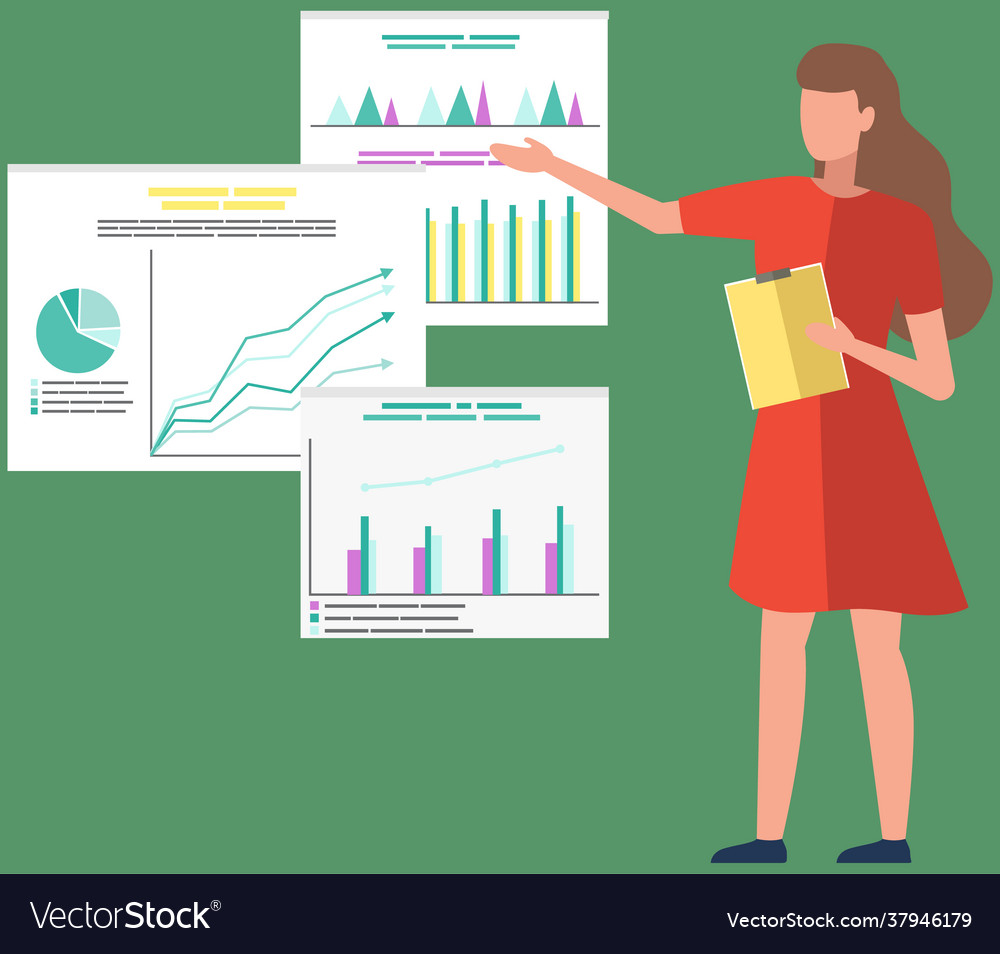 Girl with clipboard looks at diagrams female