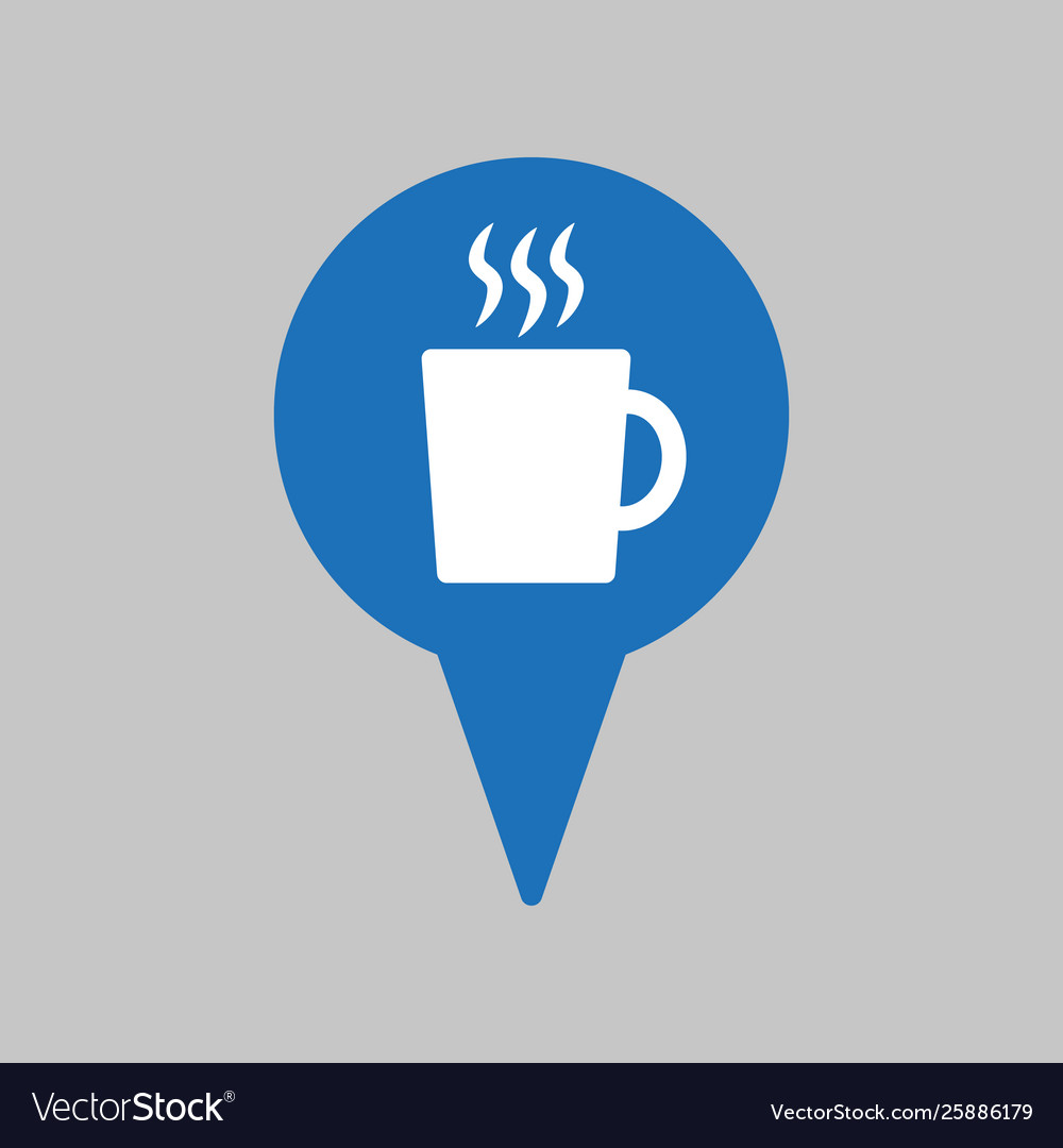 Map pointer with coffee cup on gray background vector image Map pointer with coffee cup on gray background