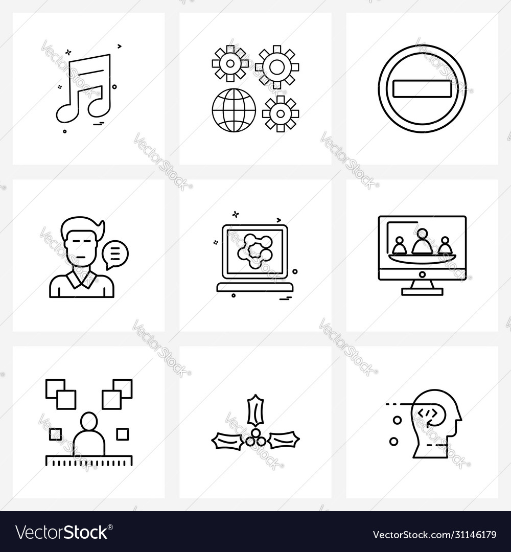 Set 9 simple line icons computer talking