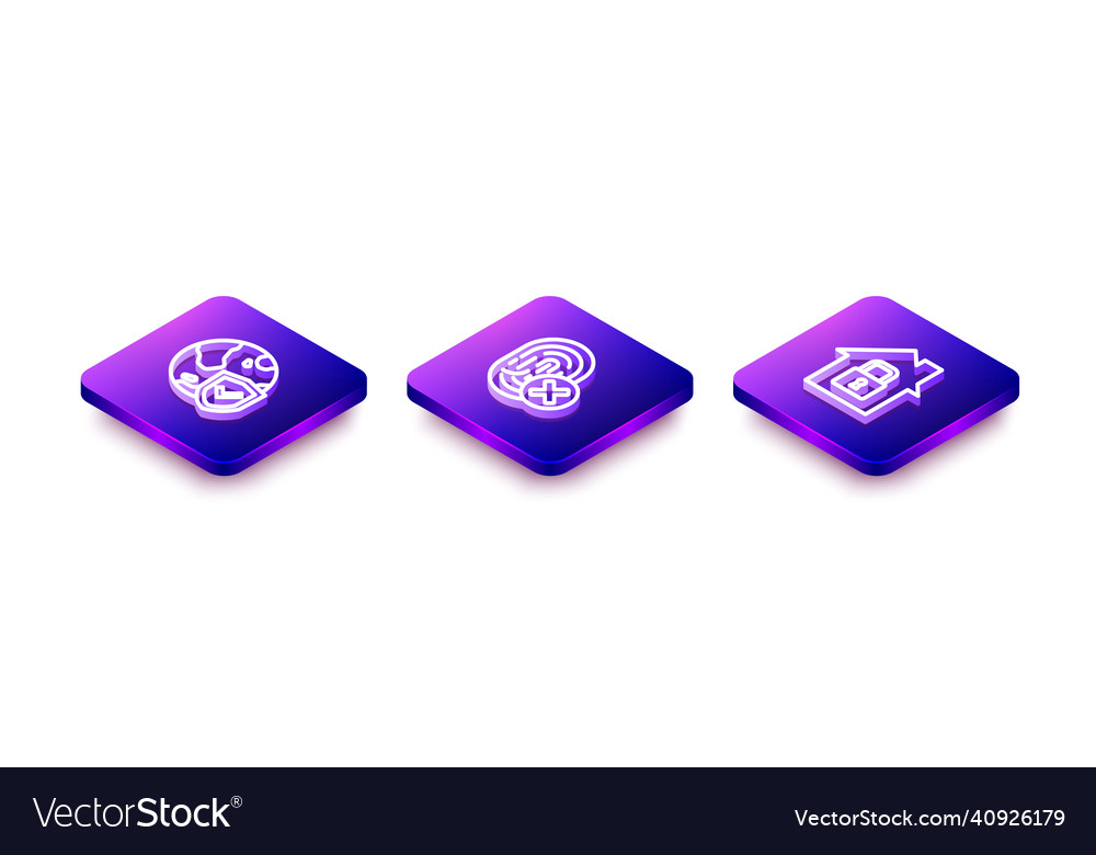Set isometric line shield with world globe vector image Set isometric line shield with world globe