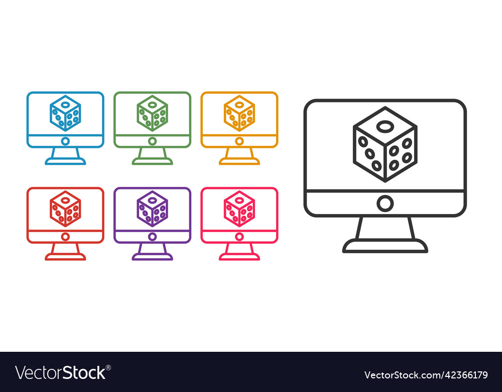 Set line game dice icon isolated on white