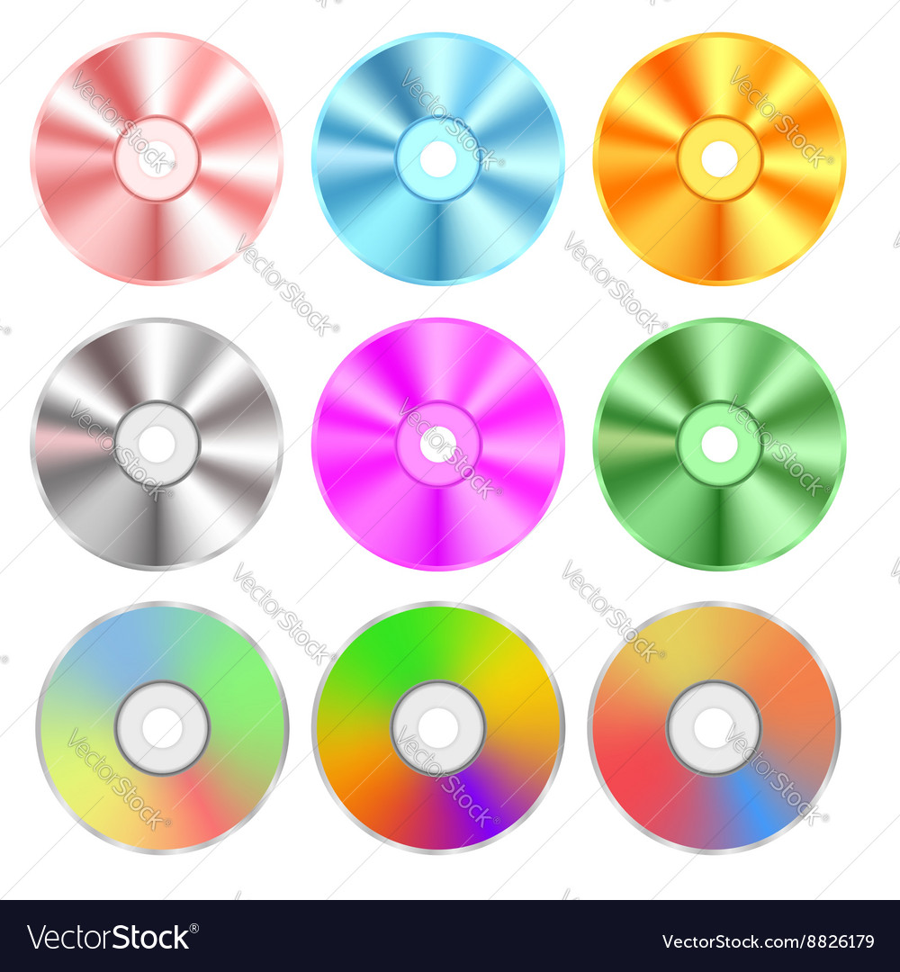 Set of realistic colorful compact discs isolated