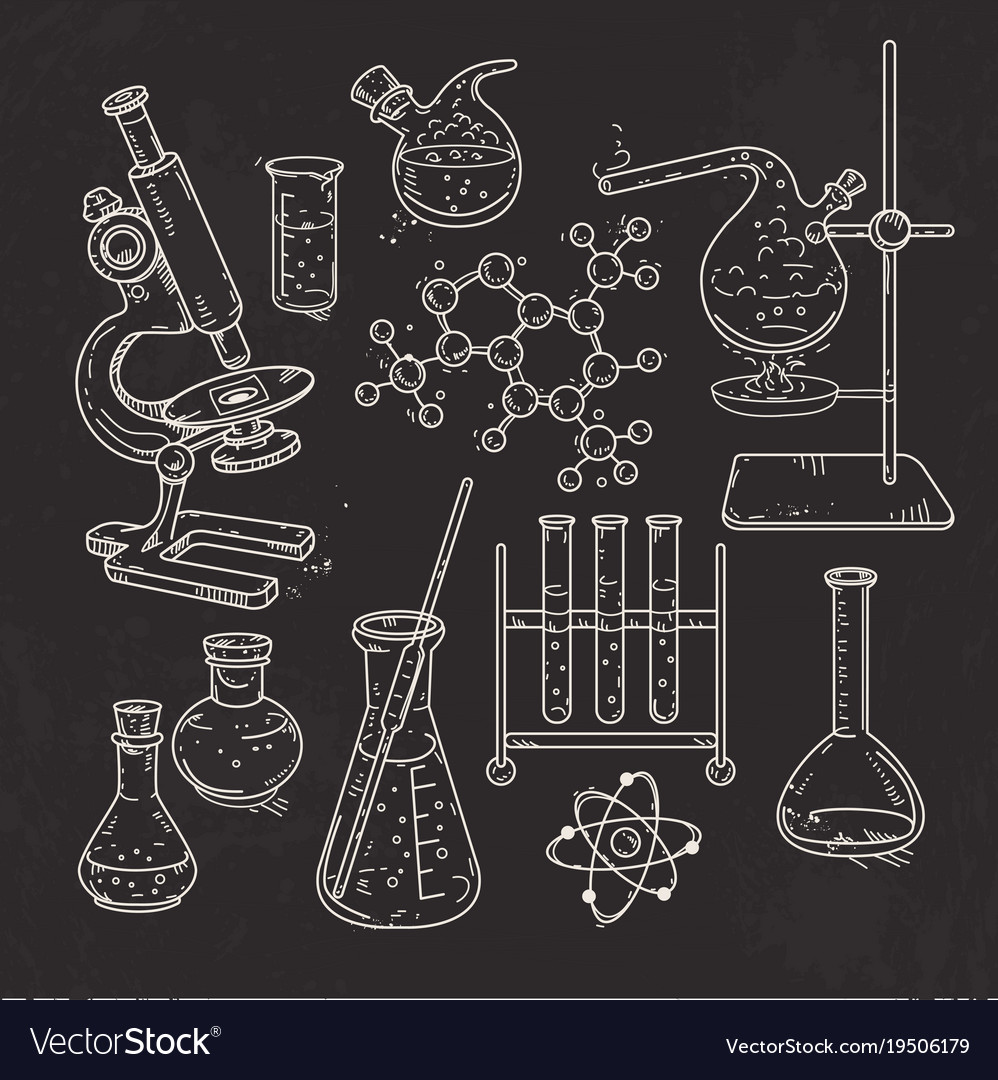 Set of various devices for chemical experiments on