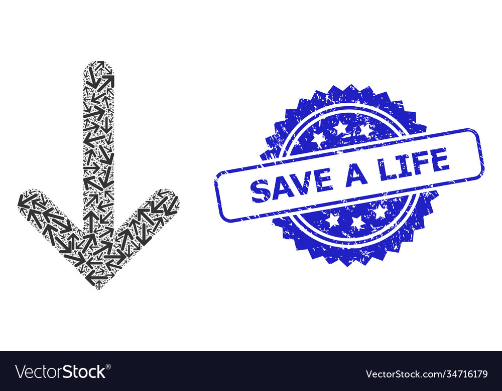 Textured save a life stamp and recursion down vector image Textured save a life stamp and recursion down