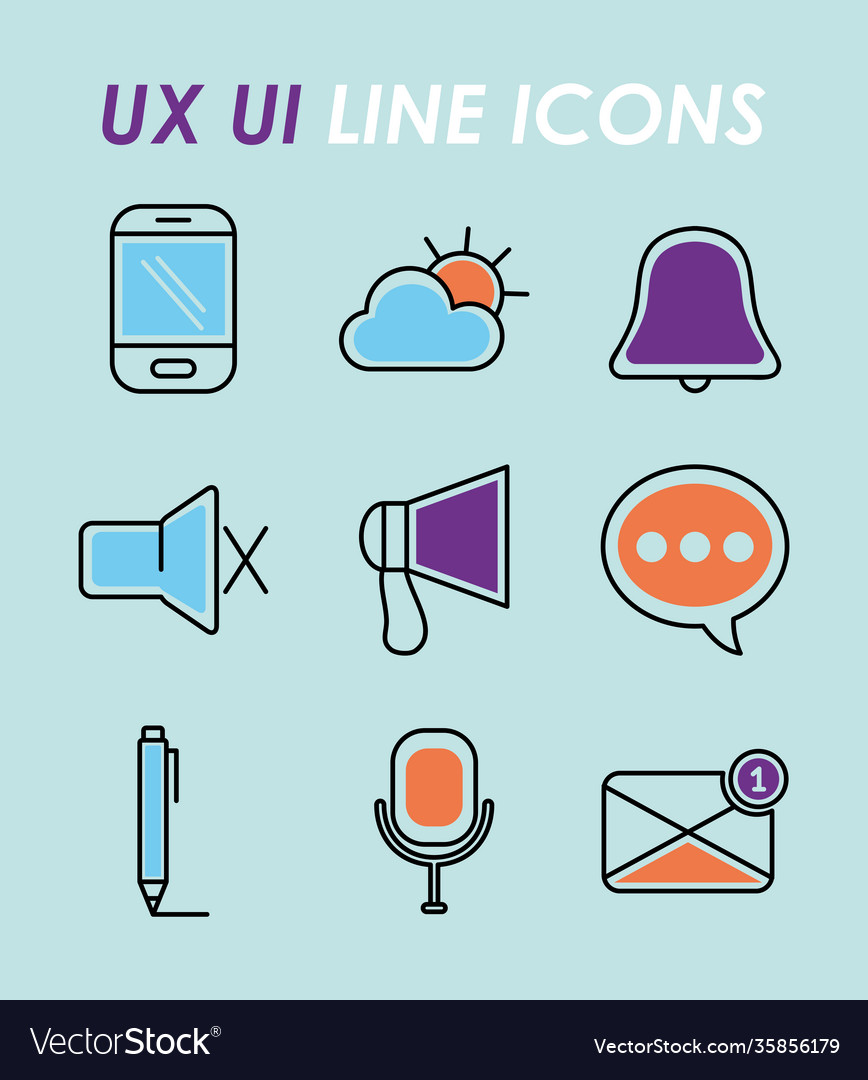 Ux ui line icons set half color style Vector Image Ux ui line icons set half color style