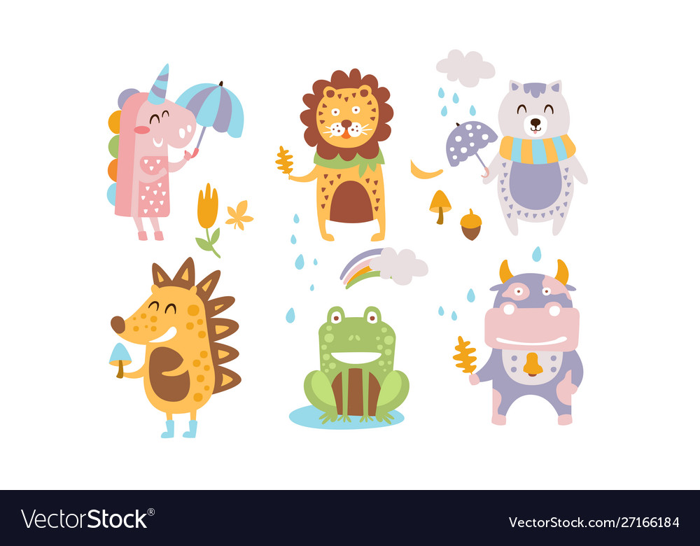 Cute forest animals set autumn season design Vector Image Cute forest animals set autumn season design Vector Image