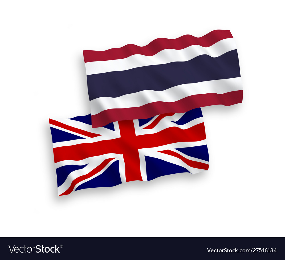 Flags great britain and thailand on a white