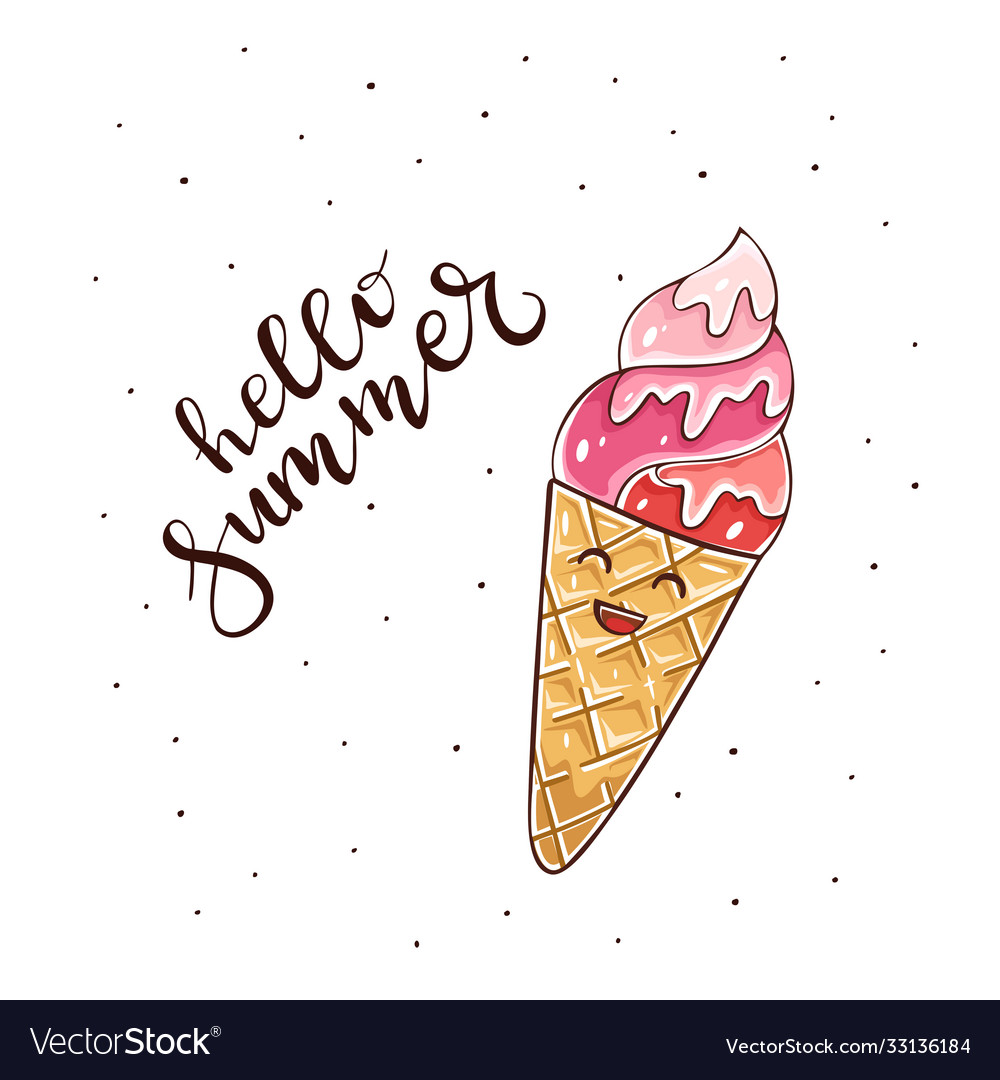 Happy ice cream and text hello summer Royalty Free Vector