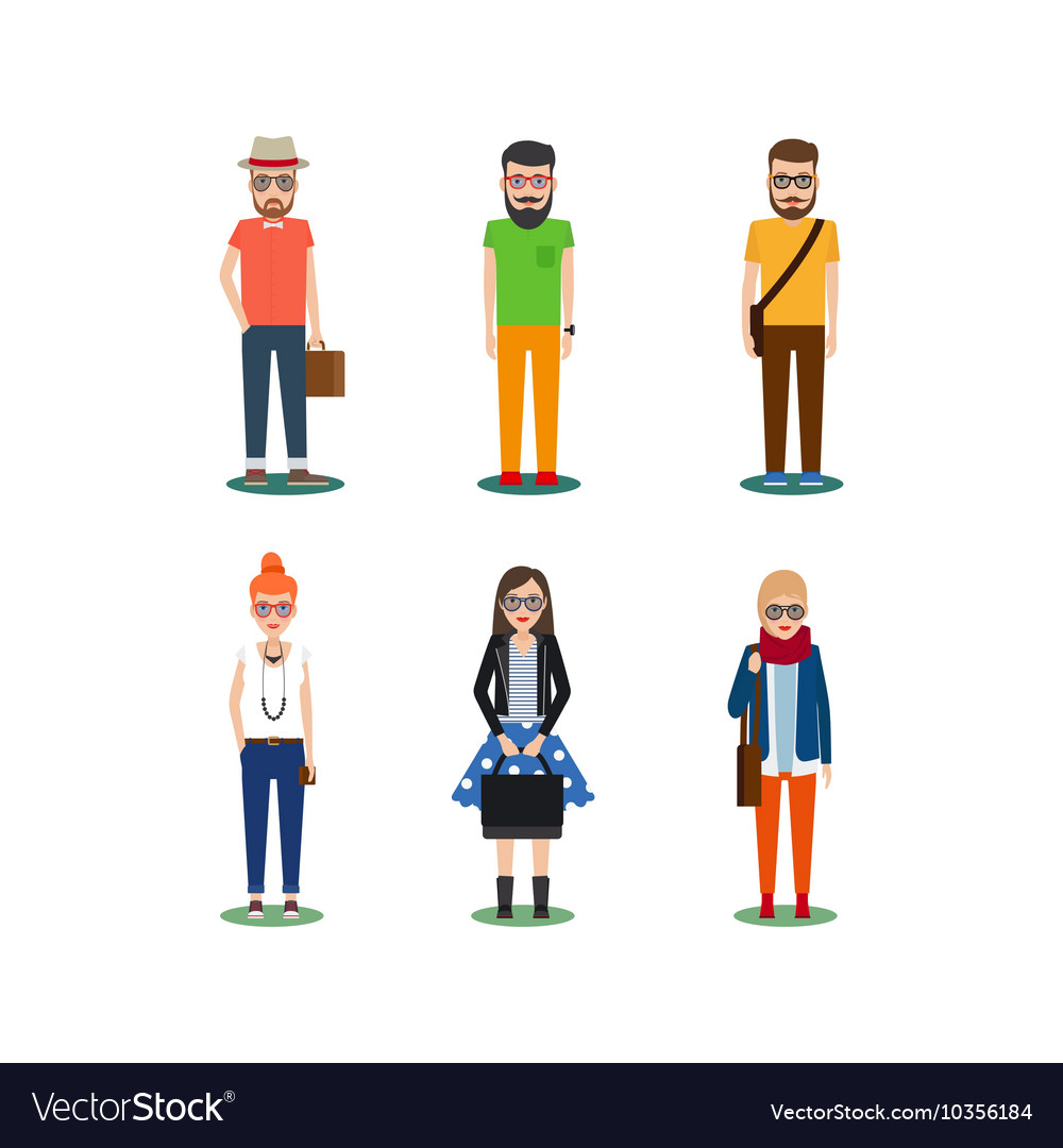 Hipster girls and boys cartoon icons Royalty Free Vector