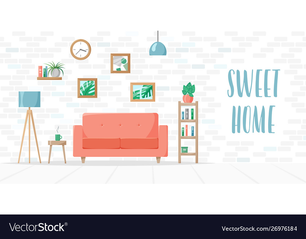 Living room in flat style home vector image Living room in flat style home