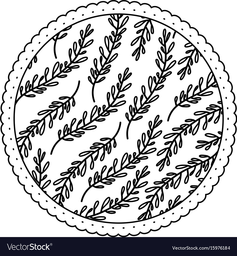 Monochrome round frame with pattern of branches