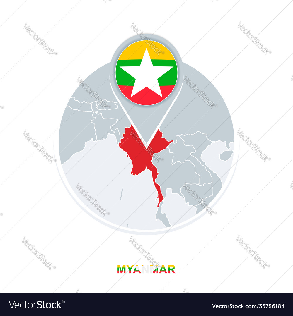 Myanmar map and flag icon with highlighted