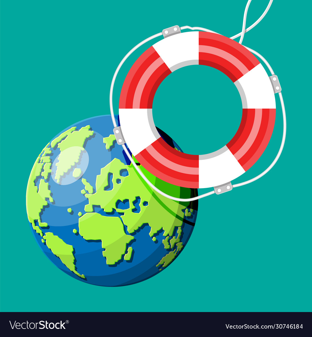 Planet earth getting lifebuoy ring