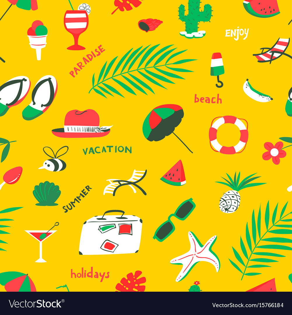 Seamless pattern with summer beach objects