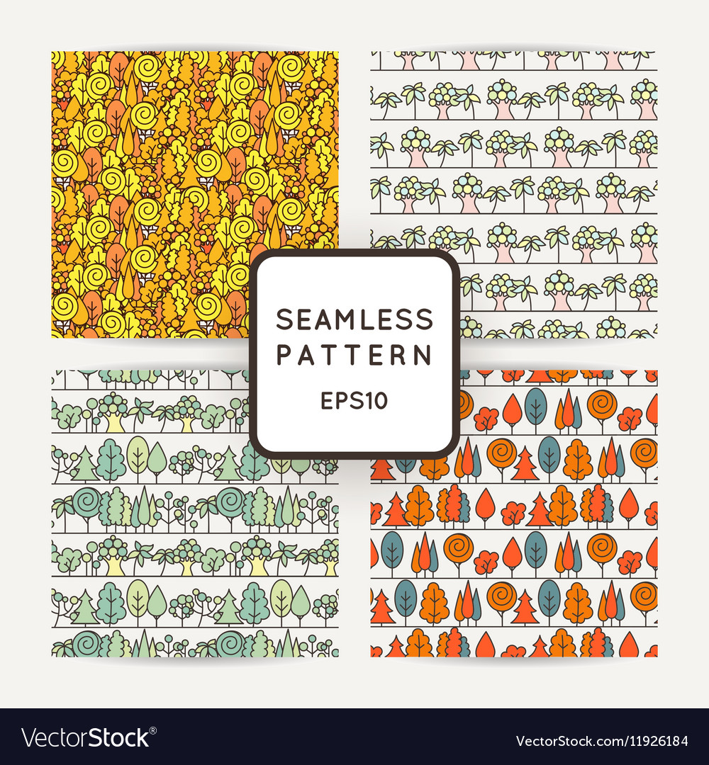 Set of seamless tree pattern background line