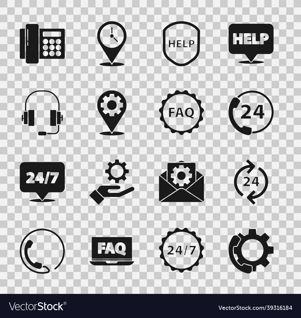 Set telephone 24 hours support shield with text vector image Set telephone 24 hours support shield with text
