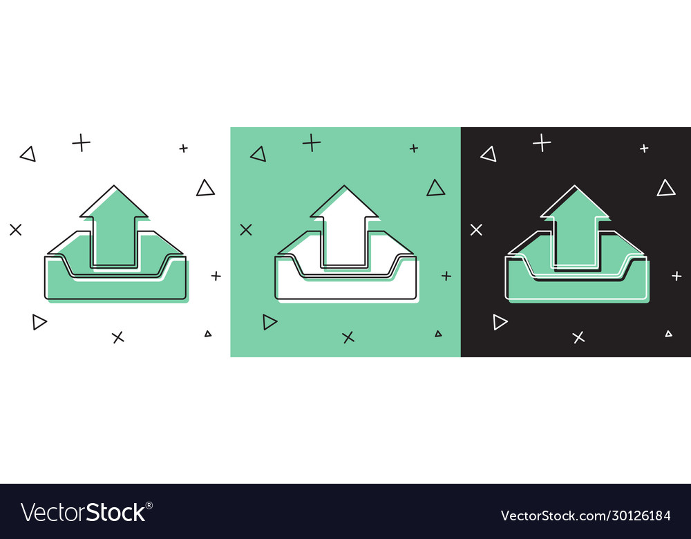 Set upload inbox icon isolated on white and green vector image Set upload inbox icon isolated on white and green