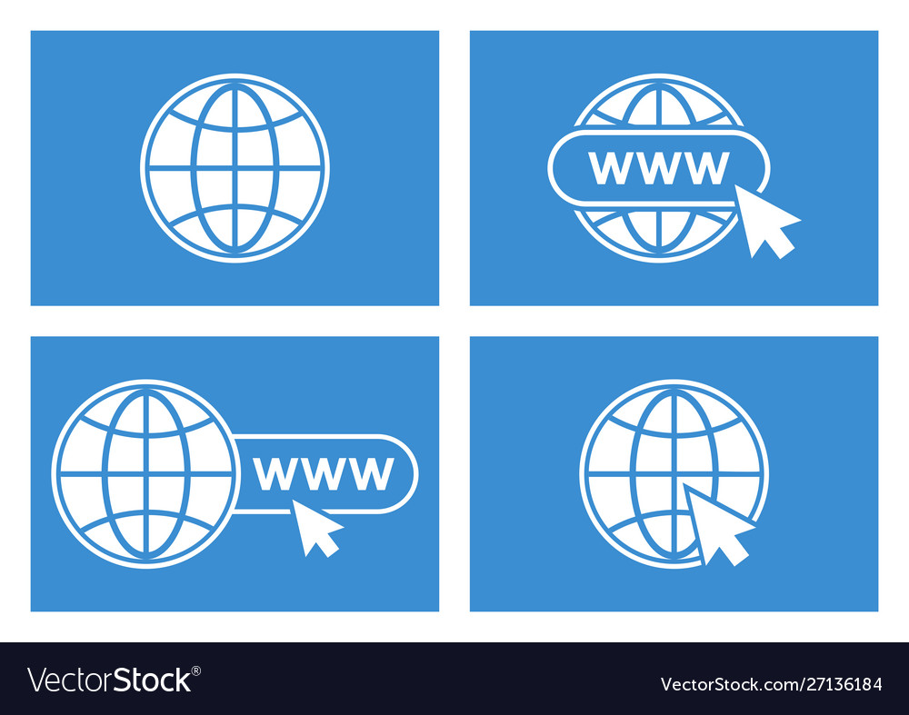 Set website icons white globe with pointer vector image Set website icons white globe with pointer