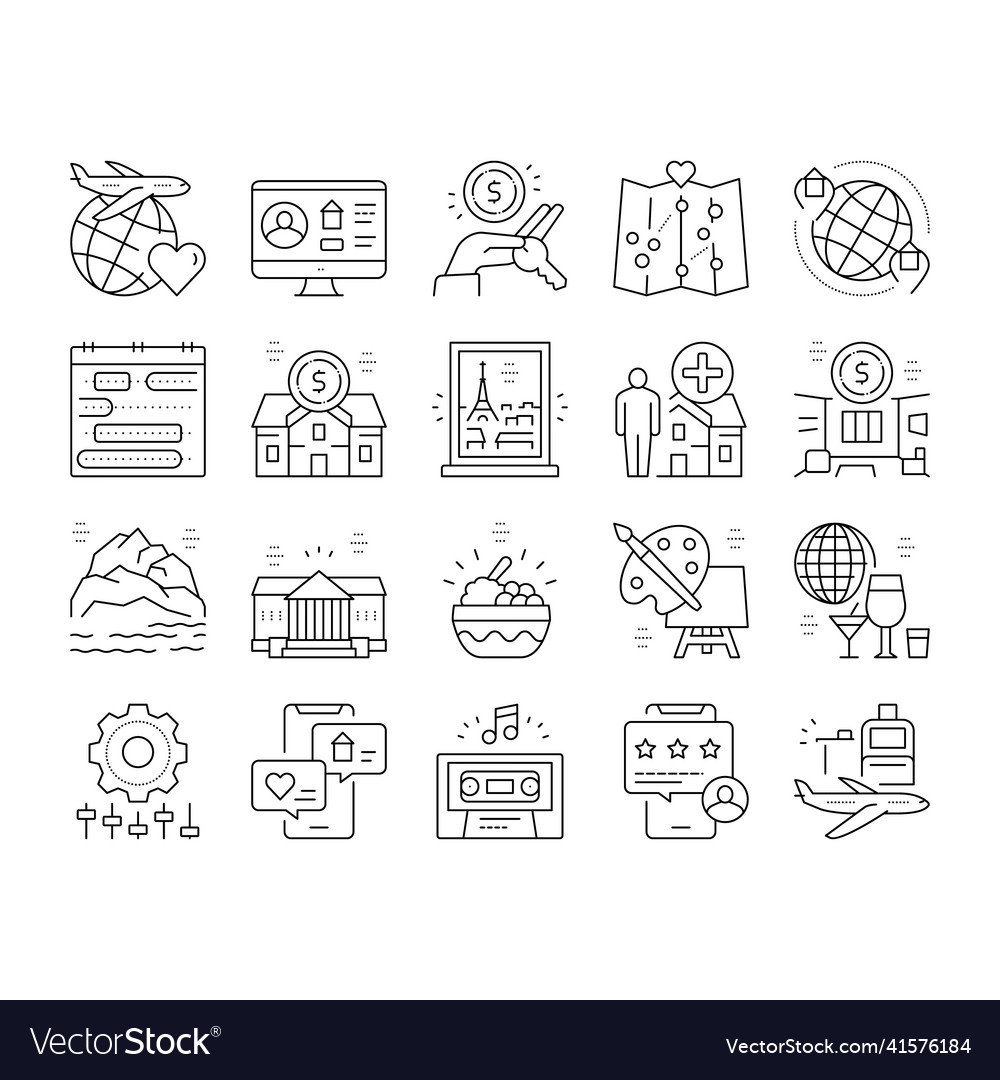 Vacation rentals place collection icons set