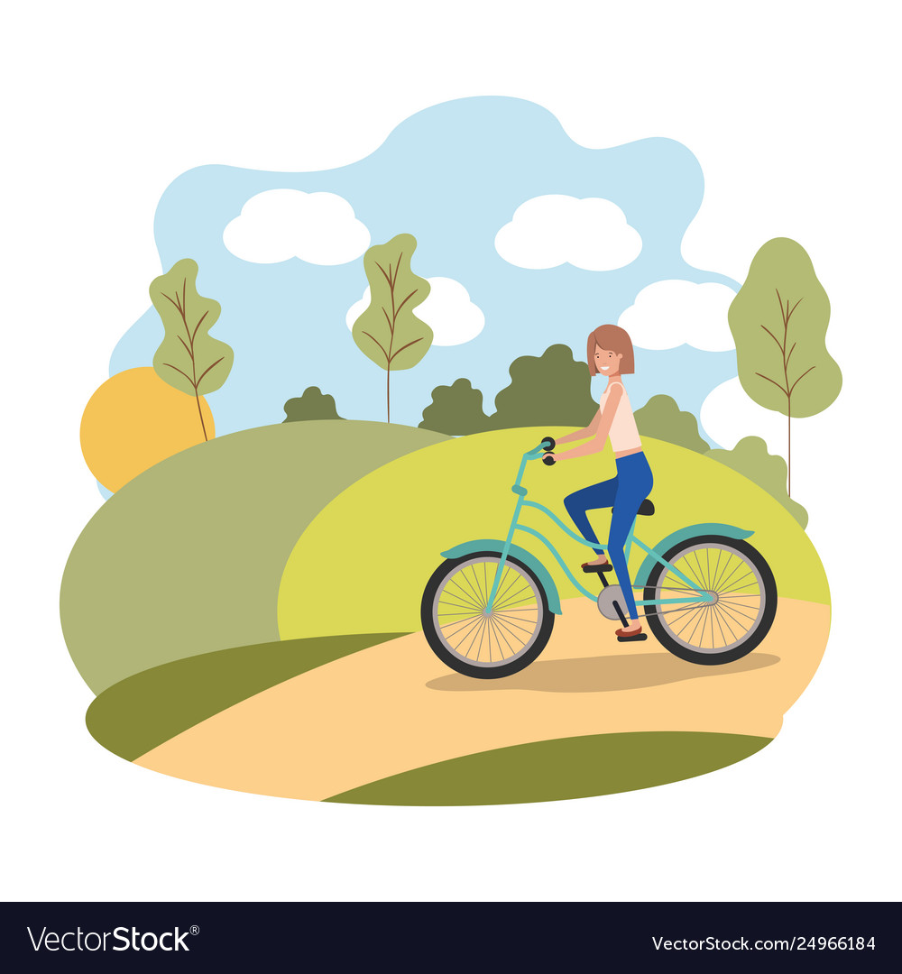 Junge Frau im Fahrrad im Park vector image Junge Frau im Fahrrad im Park