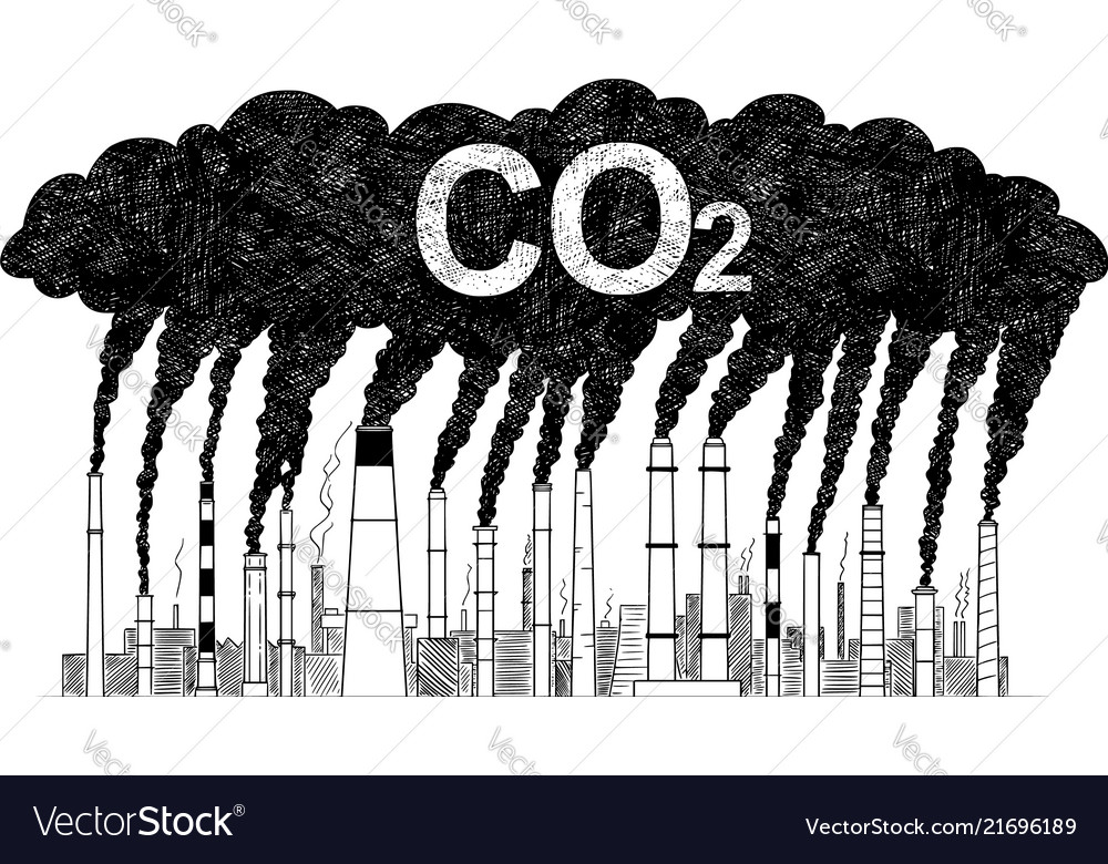 Artistic drawing of smoking smokestacks concept