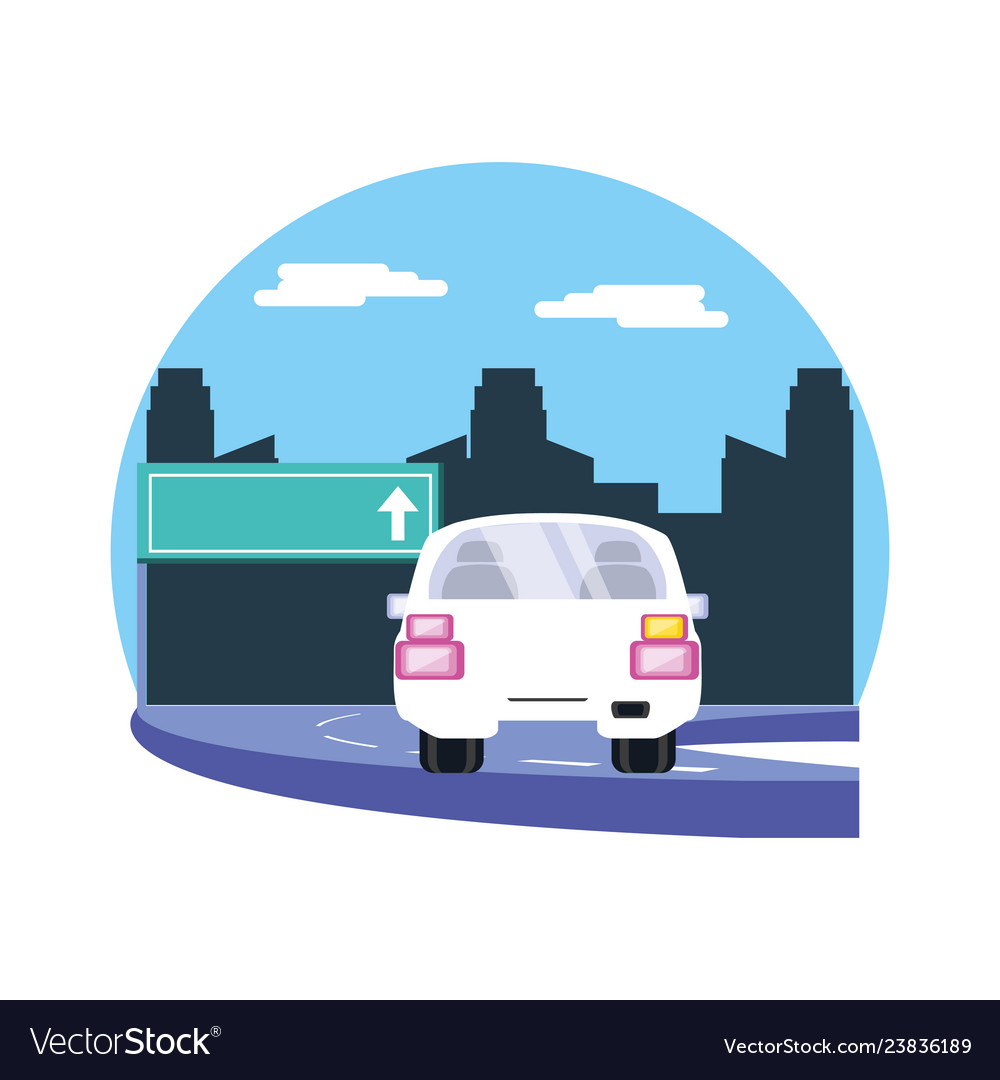 Car sedan with traffic signal in the road Vector Image