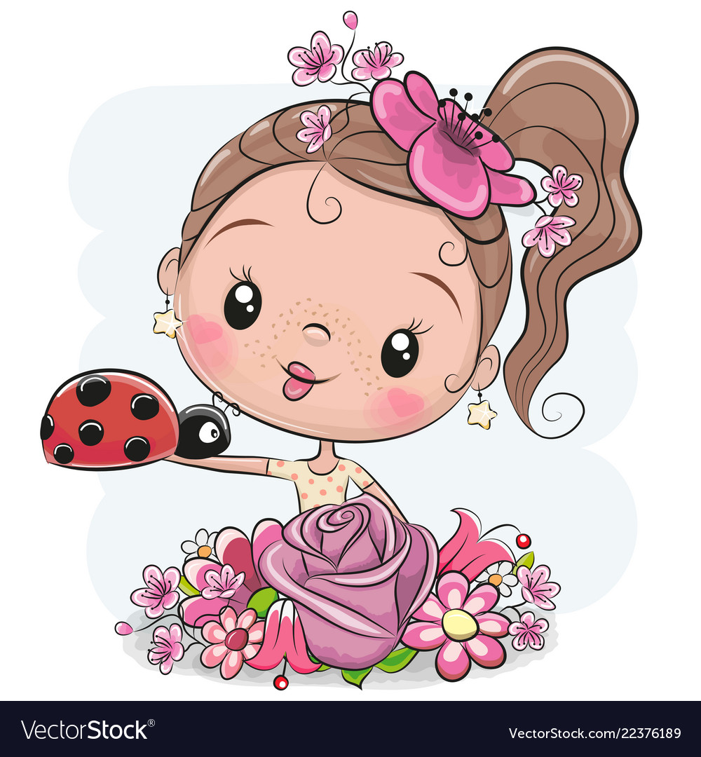 Cartoon girl with flowerson a white background Vector Image