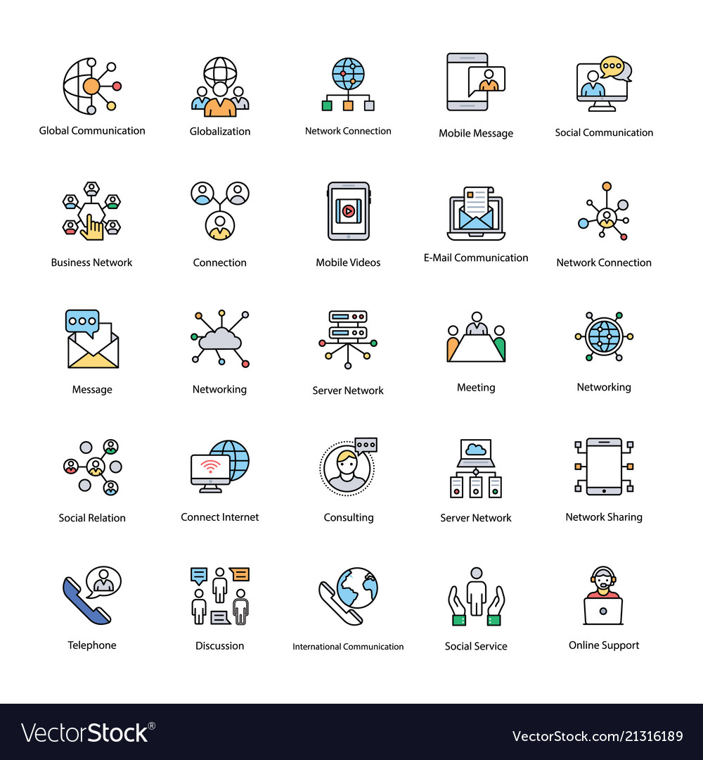 Colored network and communication set vector image Colored network and communication set