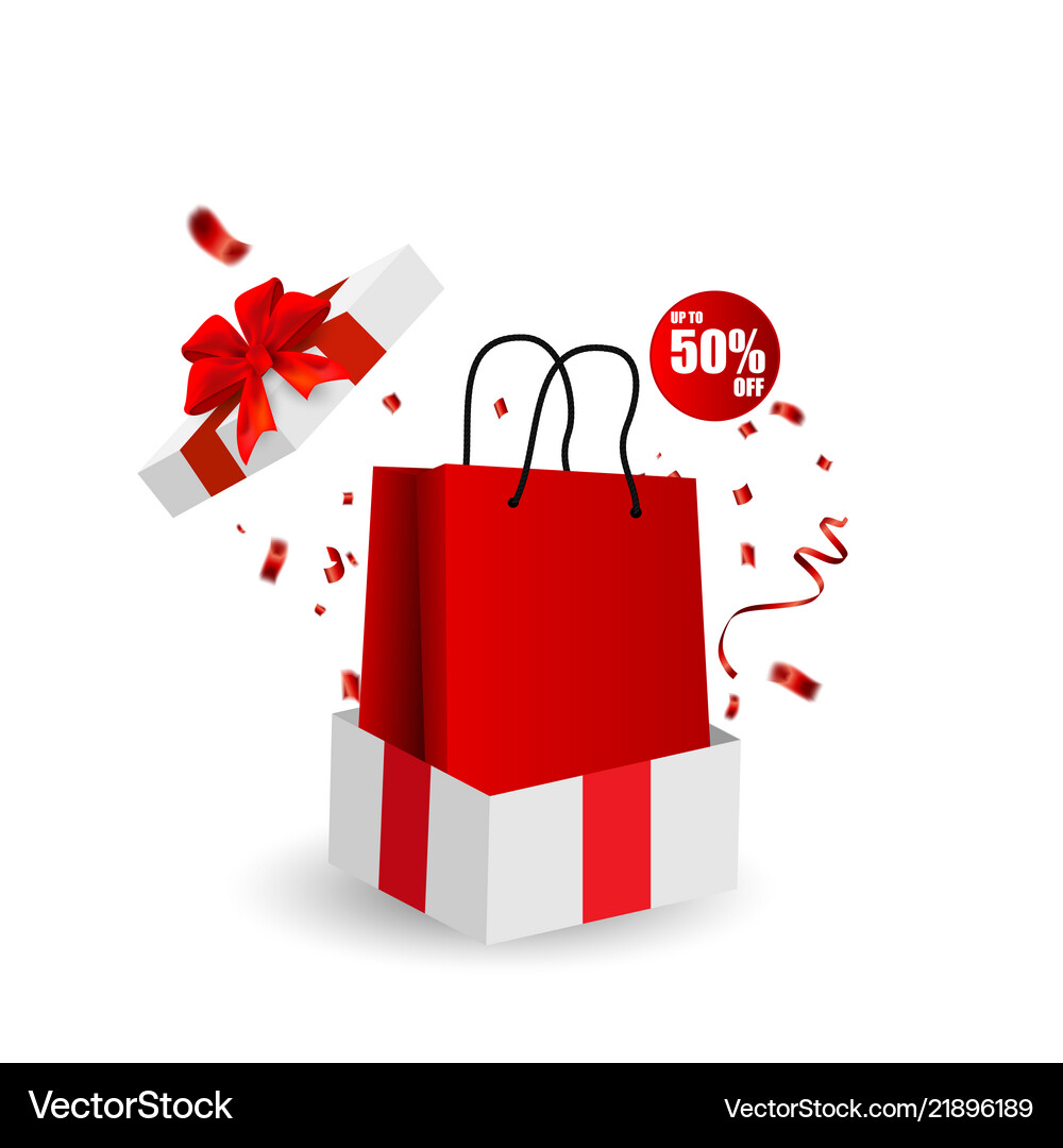 Gift Box White Bag Banner Design Red Bow And Vector Image