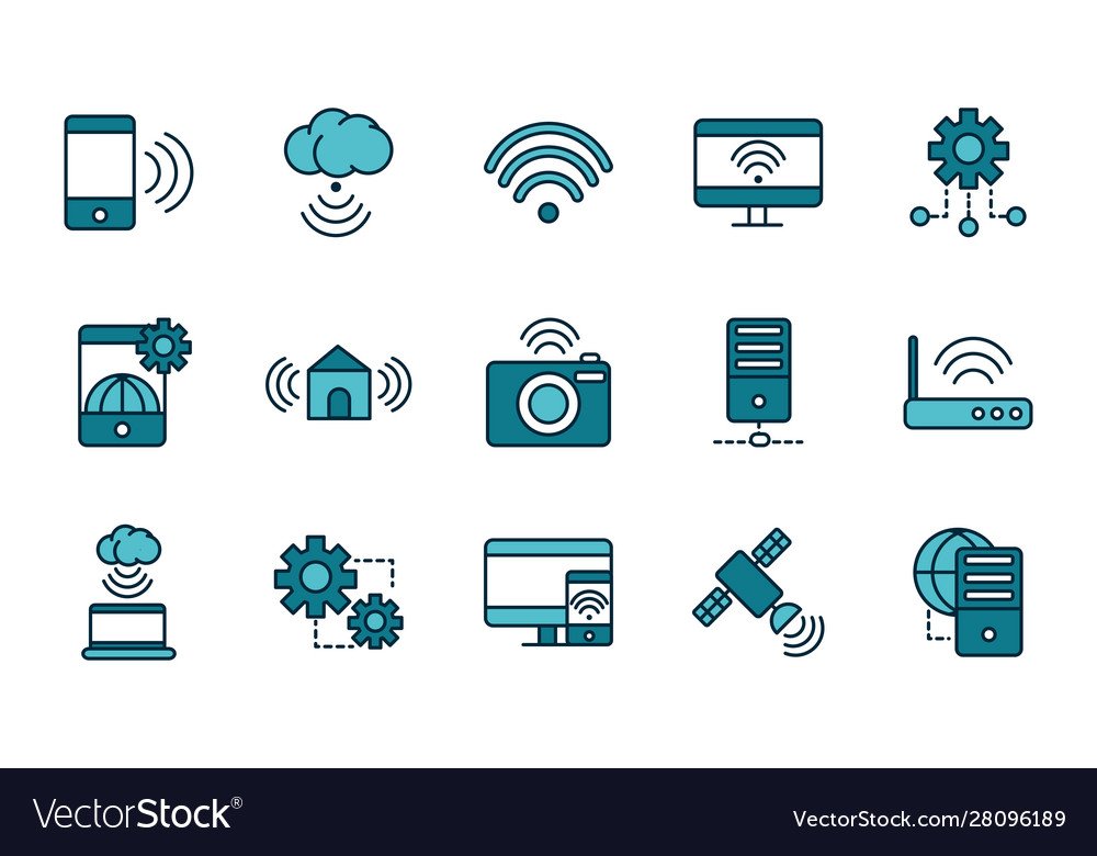 Internet things line and fill icons set