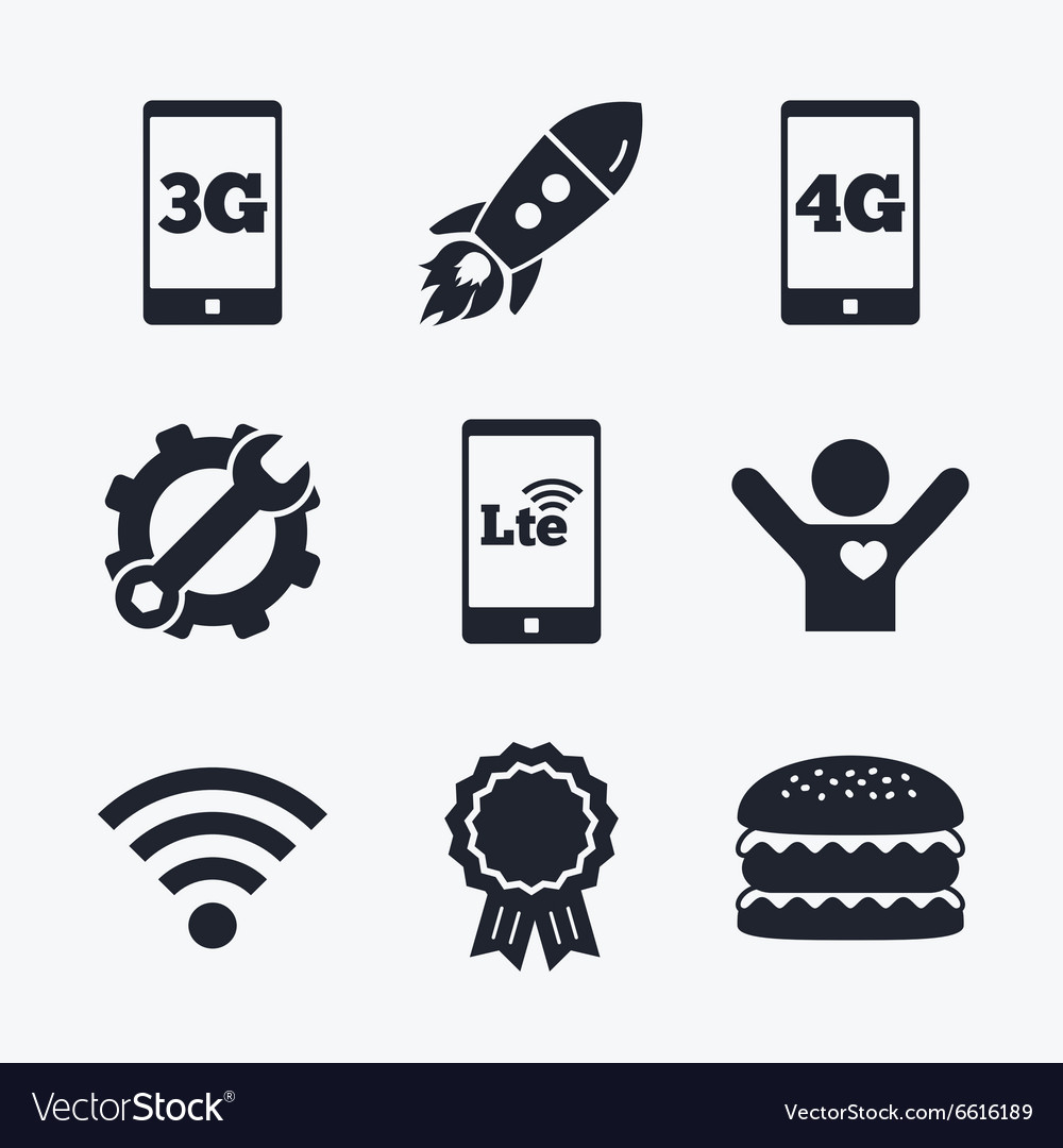 Mobile telecommunications icons 3g 4g and lte