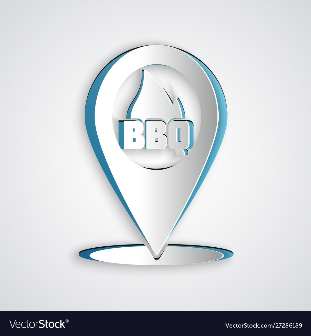 Paper cut map pointer with barbecue icon isolated vector image Paper cut map pointer with barbecue icon isolated
