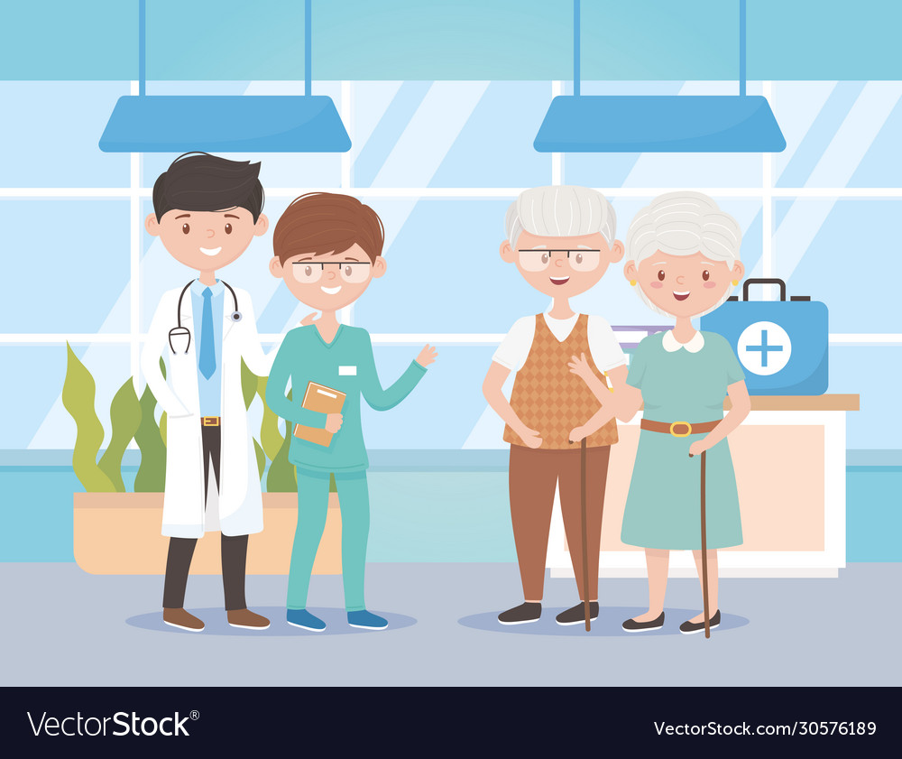 Physician nurse and grandparents hosptial doctors