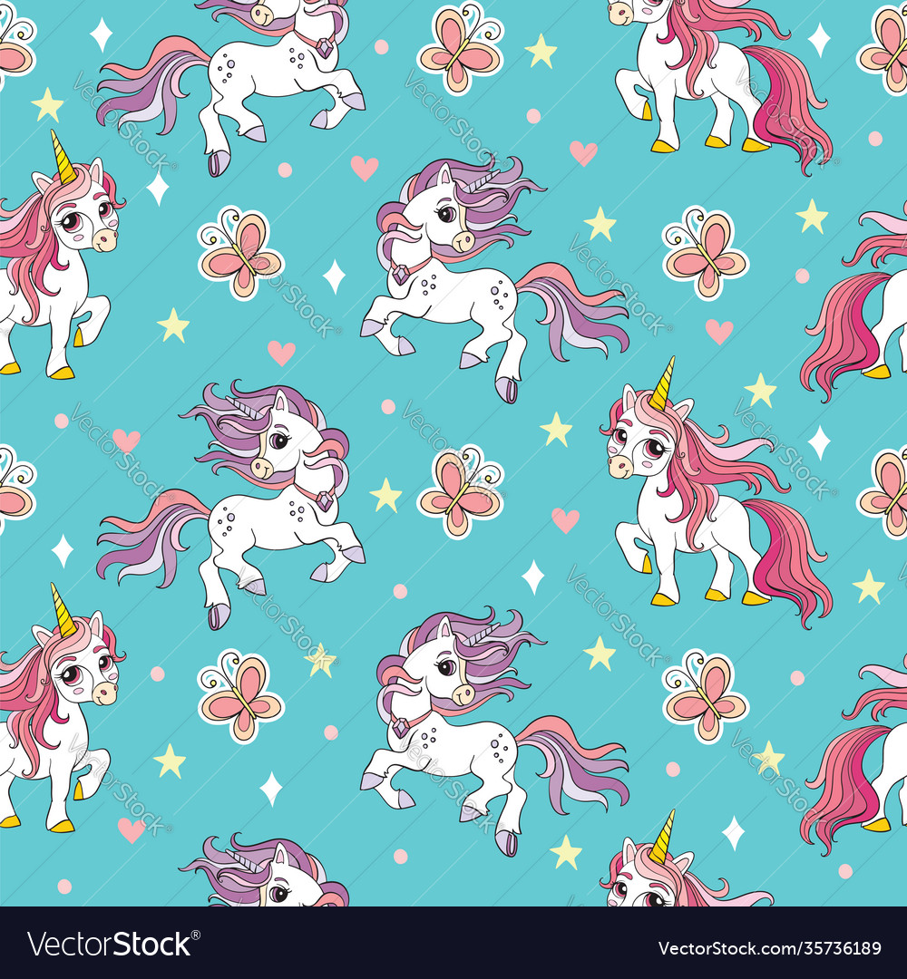 Seamless pattern with colorful unicorns Vector Image Seamless pattern with colorful unicorns