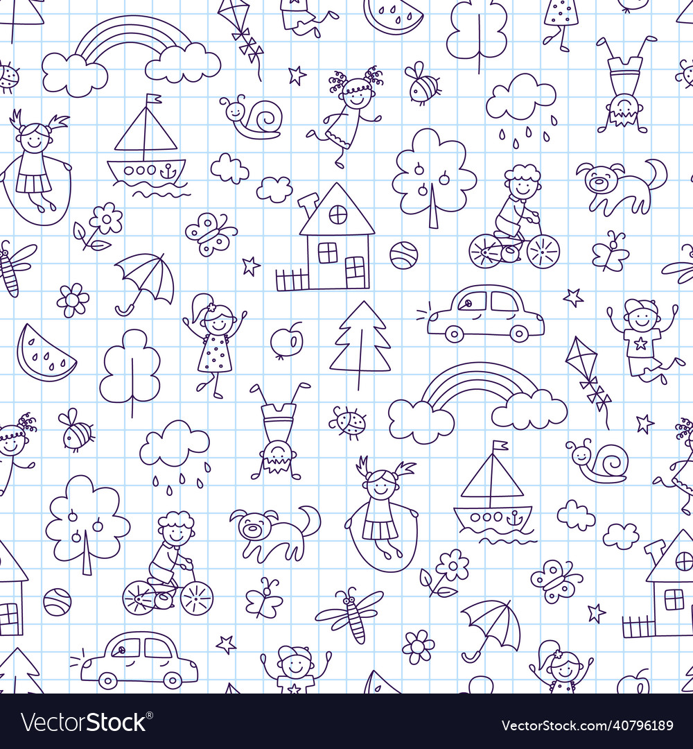 Seamless pattern with doodle children house vector image Seamless pattern with doodle children house