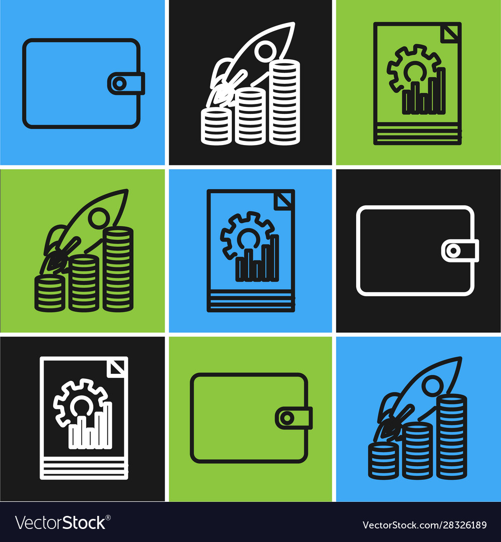 Set line wallet document with graph chart vector image Set line wallet document with graph chart