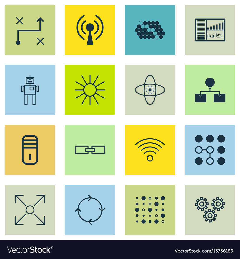 Set of 16 machine learning icons includes Vector Image Set of 16 machine learning icons includes