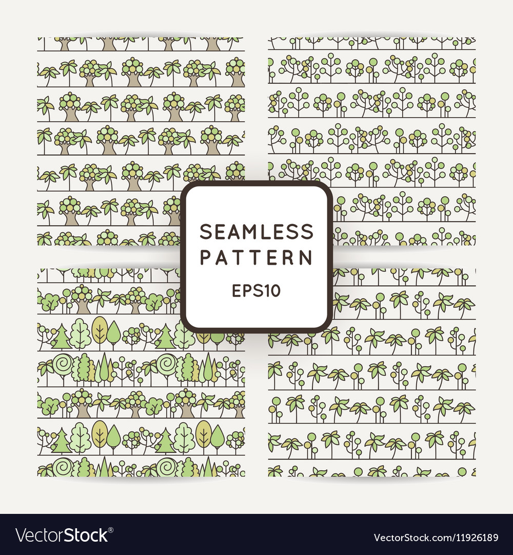 Set of seamless tree pattern background line