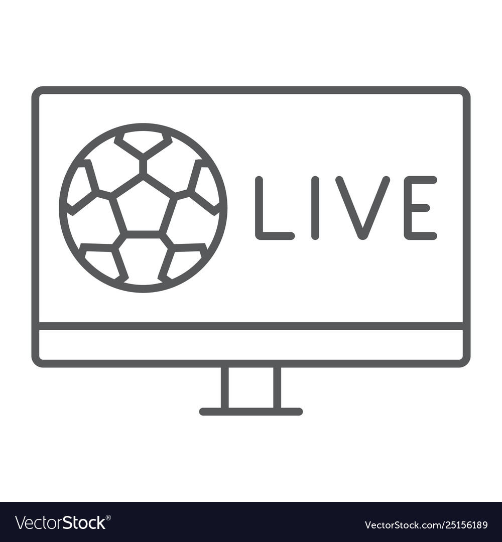 Soccer tv thin line icon game and play football