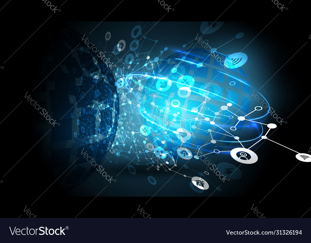 Blue abstract network background with globe vector image Blue abstract network background with globe