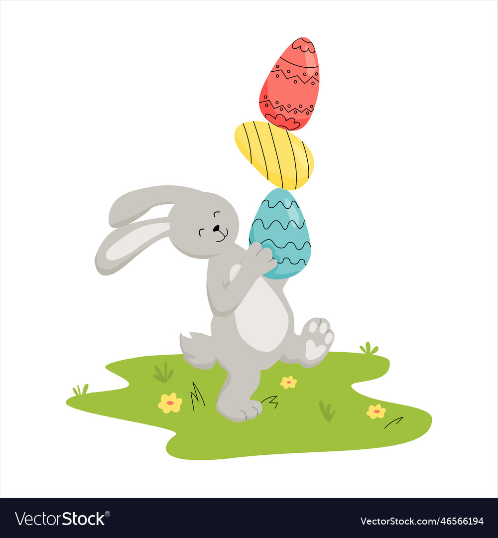 Happy easter bunny pick up easter eggs Royalty Free Vector