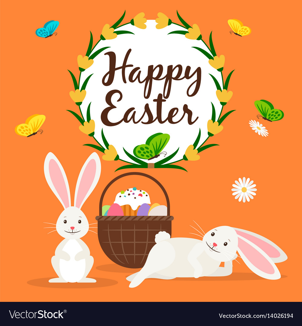 Happy easter rabbits and basket card