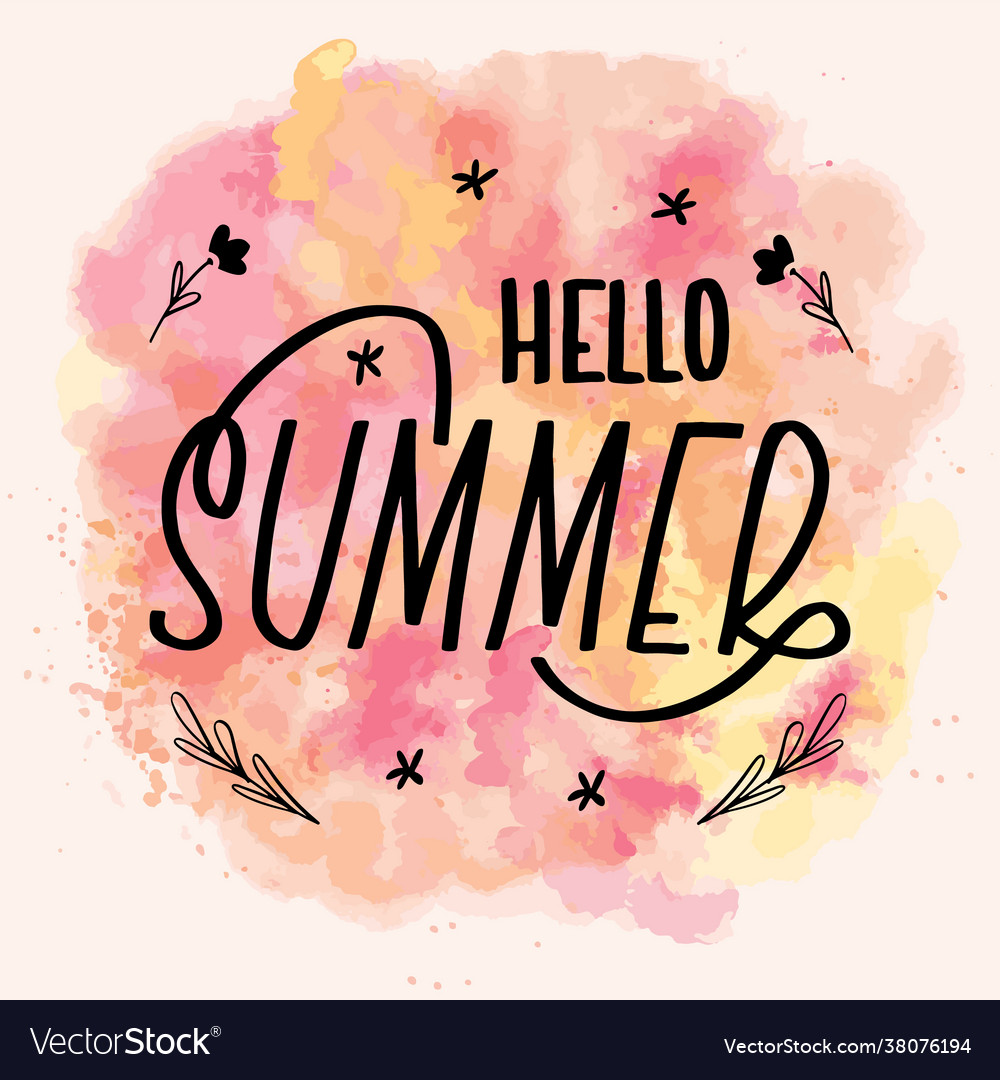 Hello summer lettering calligraphy card greeting