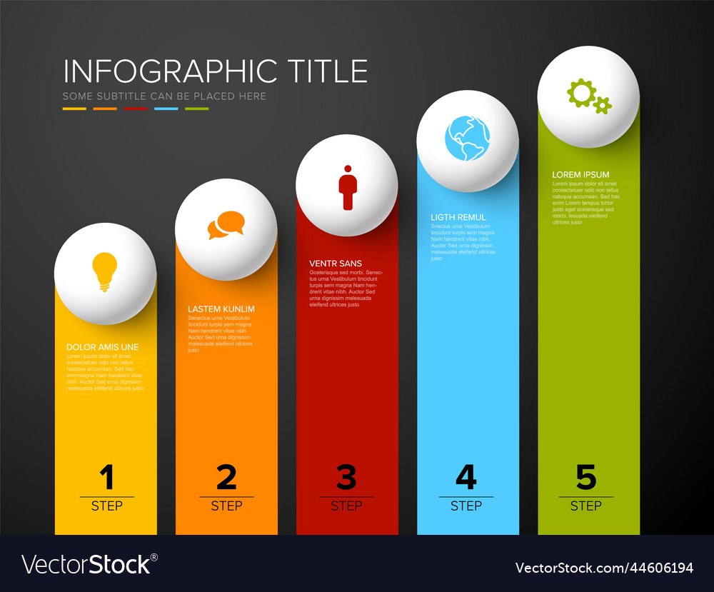 Minimalistic five steps template with square vector image Minimalistic five steps template with square