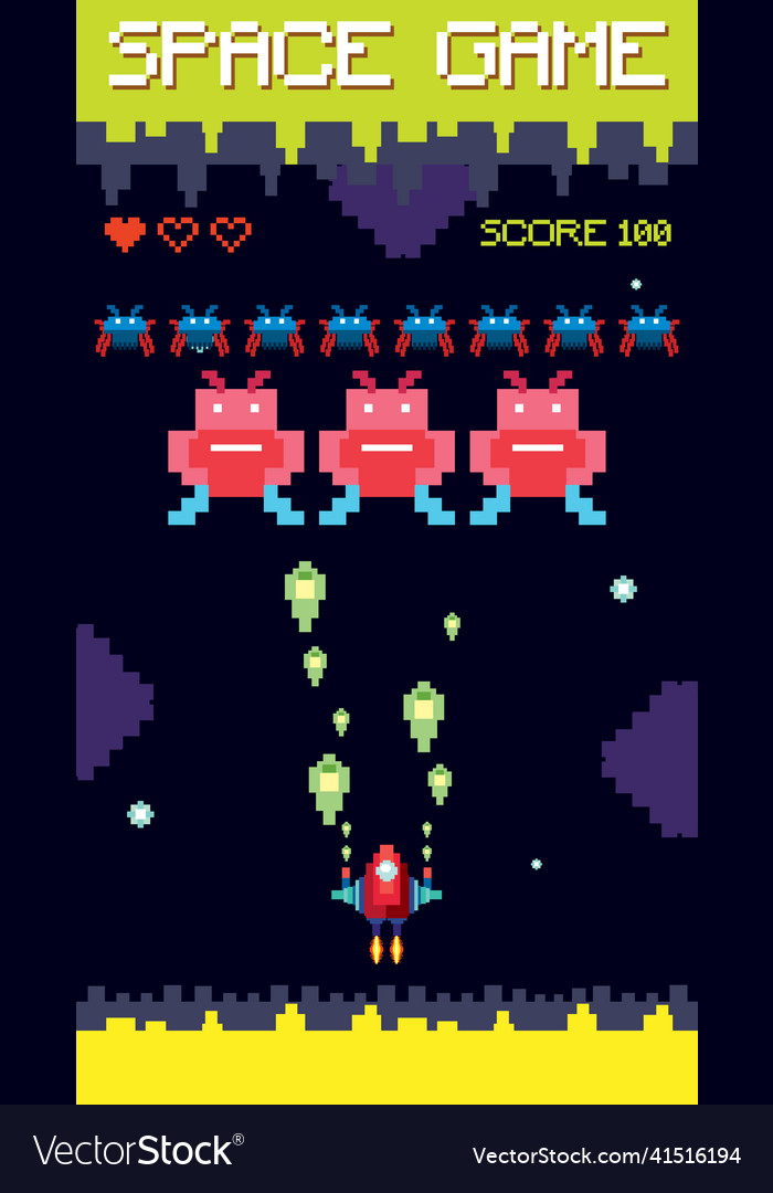 Retro pixel space game interface vector image Retro pixel space game interface