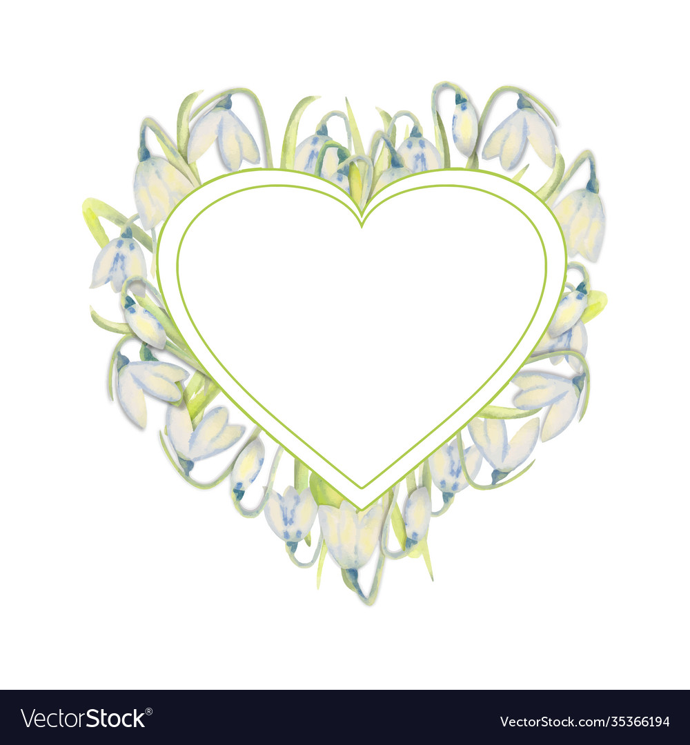 Romantic spring frame with snowdrops on outer