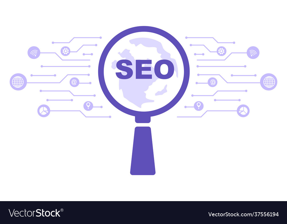 Seo optimization to search engine app development vector image Seo optimization to search engine app development
